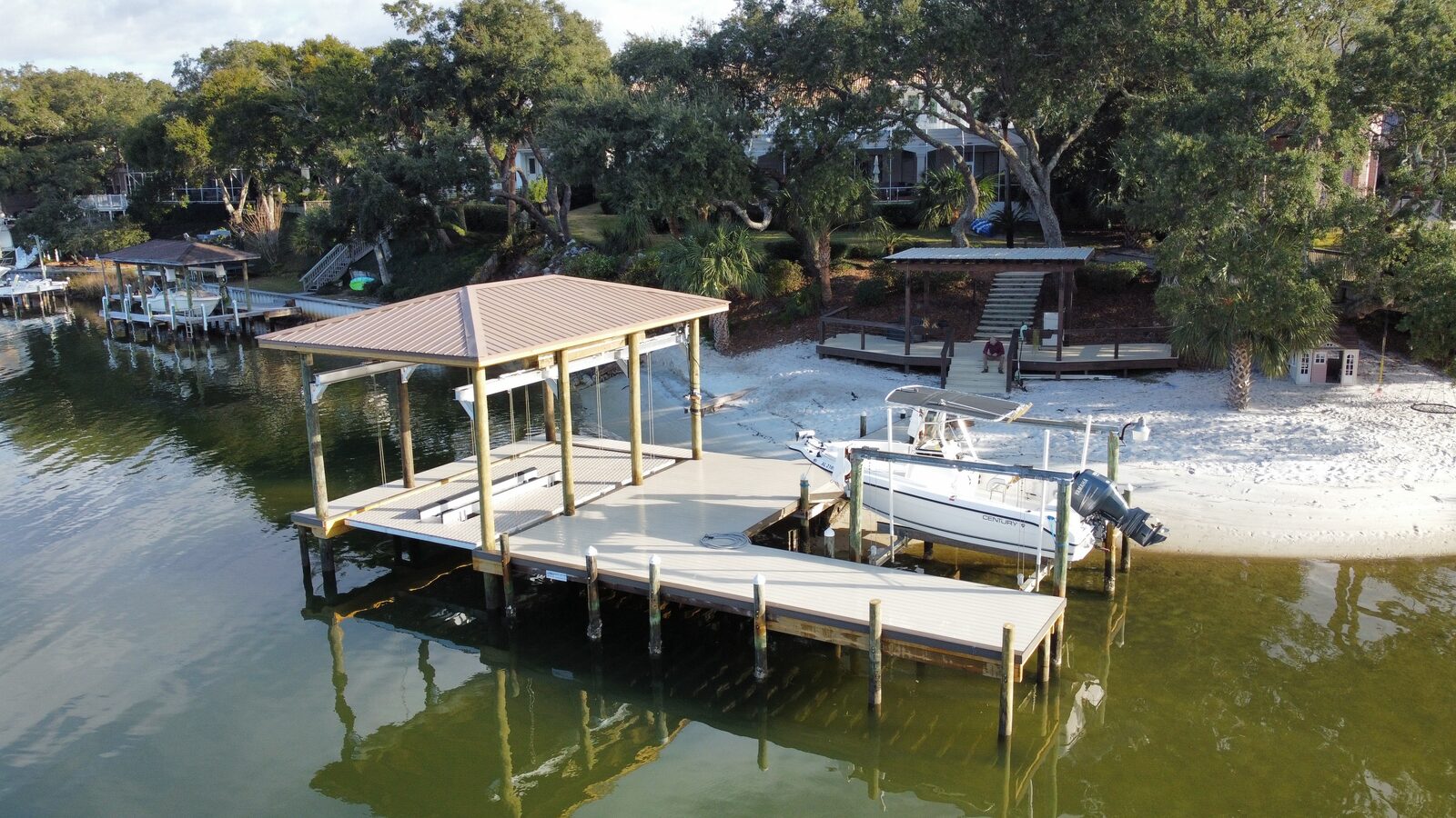 Marine Construction by SKS Aquatic on the Gulf Coast — Boathouse framing on the bay